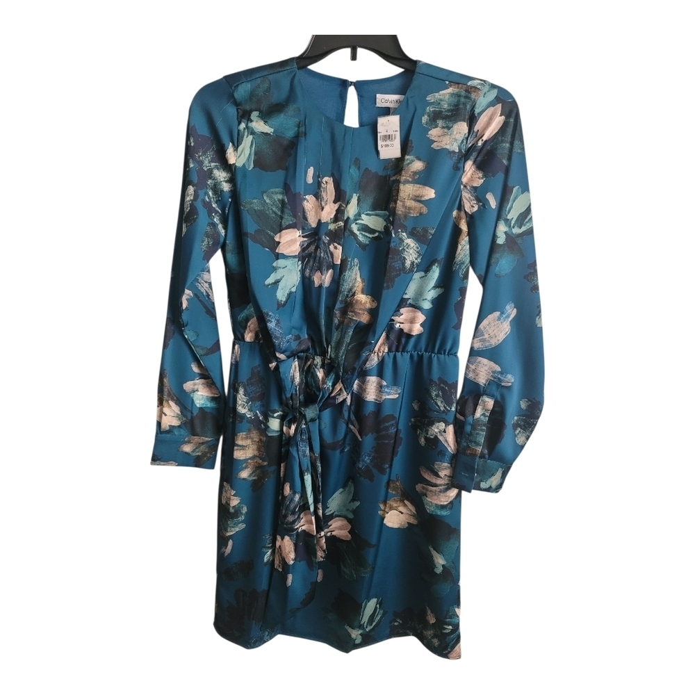 Calvin Klein Front-Knot Detail Long Sleeve Wrap Dress - Picture 4 of 13